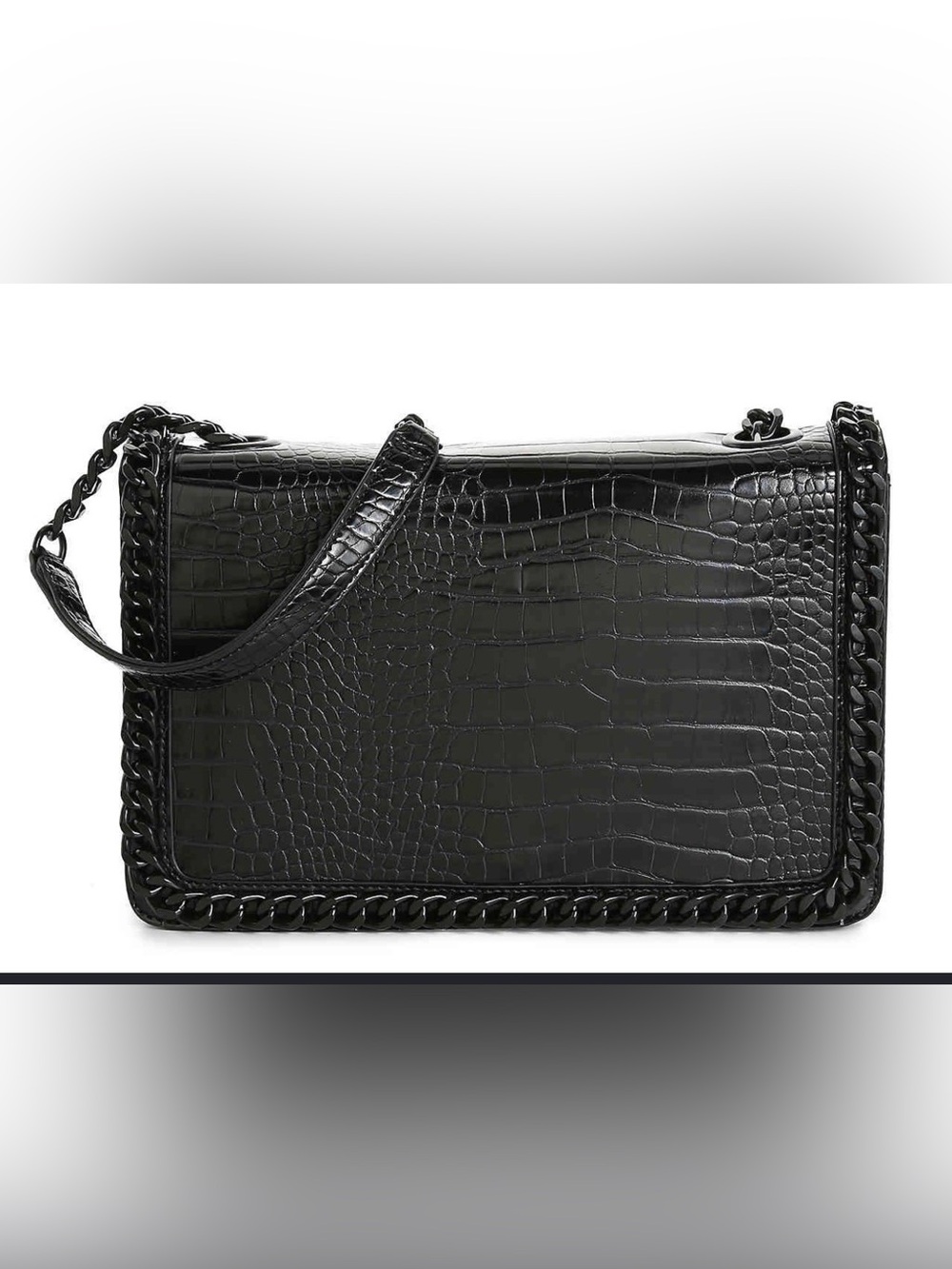 A Classy Chic Boutique Black Croc-Embossed Chain-Trim Crossbody - Picture 4 of 9